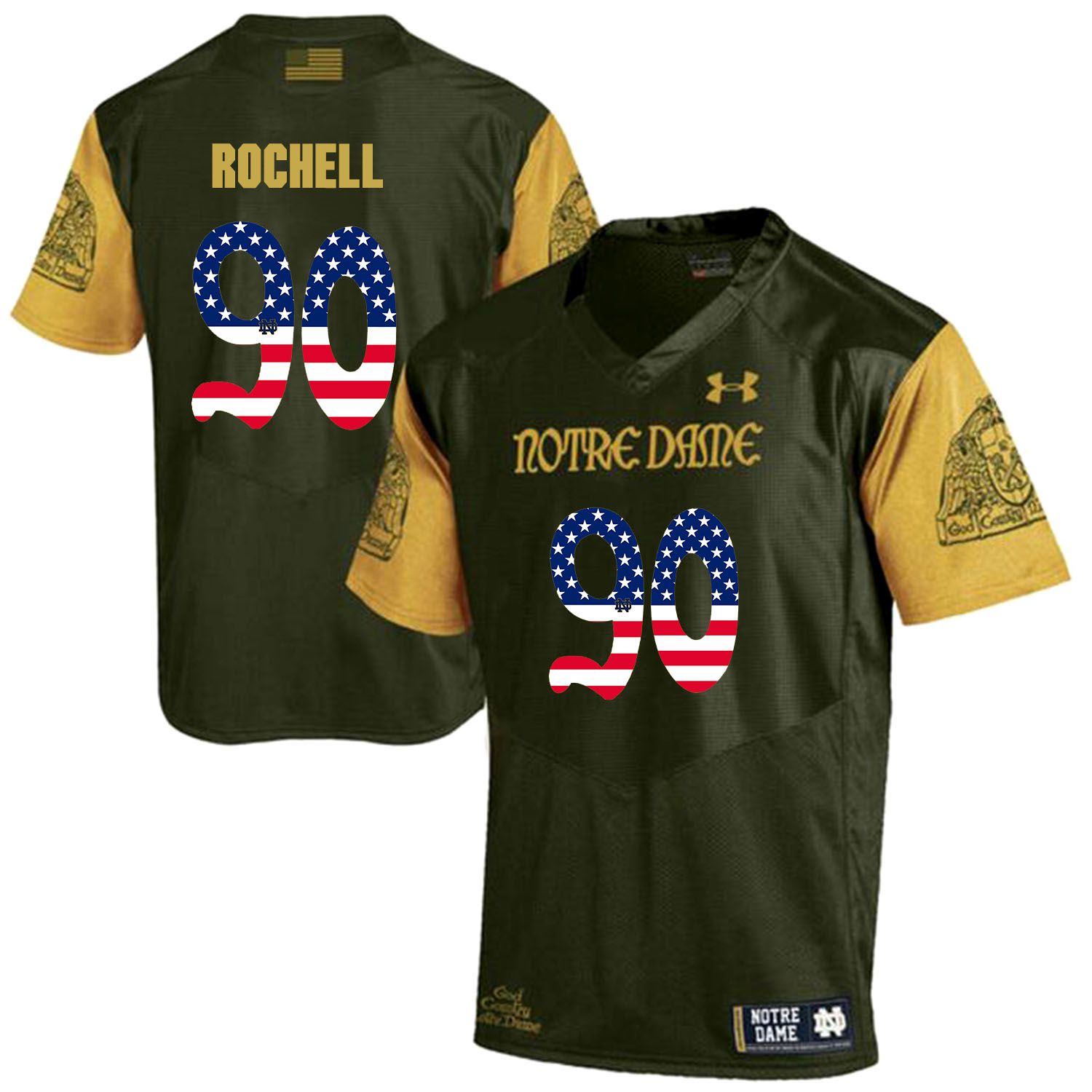 Men Norte Dame Fighting Irish #90 Rochell Green Flag Customized NCAA Jerseys->customized ncaa jersey->Custom Jersey